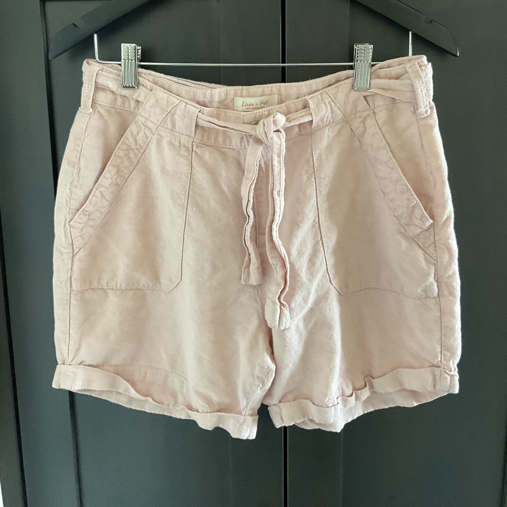 🔸🌼 Linen by F&F Peach Linen Blend High-Waisted Shorts Size 8 EUC Minimalist
